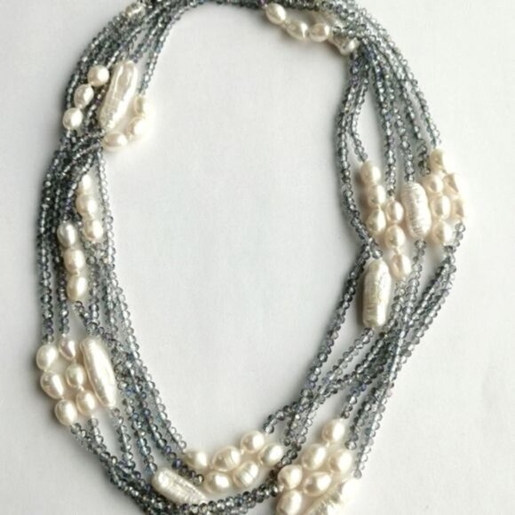 LUXURIOUS White Pearl Swarovski Crystal long short necklace - Picture 10 of 10
